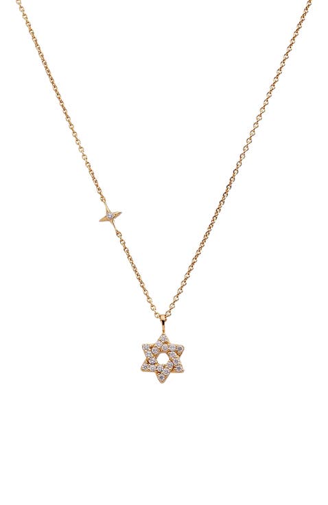 Delicate Pave Star of David Pendant Necklace