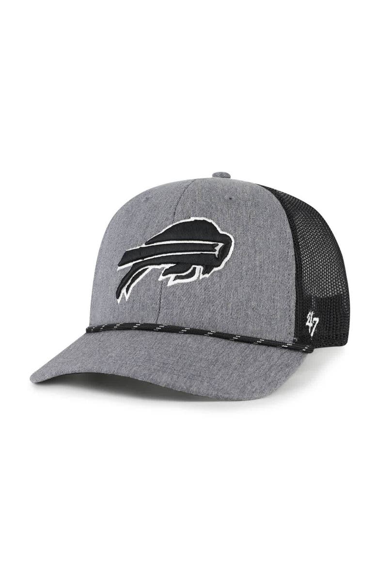 '47 Men's '47 Heather Charcoal Buffalo Bills Carbon Rope Trucker Adjustable Hat, Main, color, 