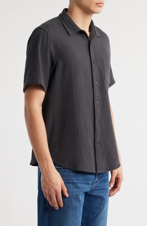 Treasure & Bond Duo Short Sleveve Gauze Button-up Shirt In Black