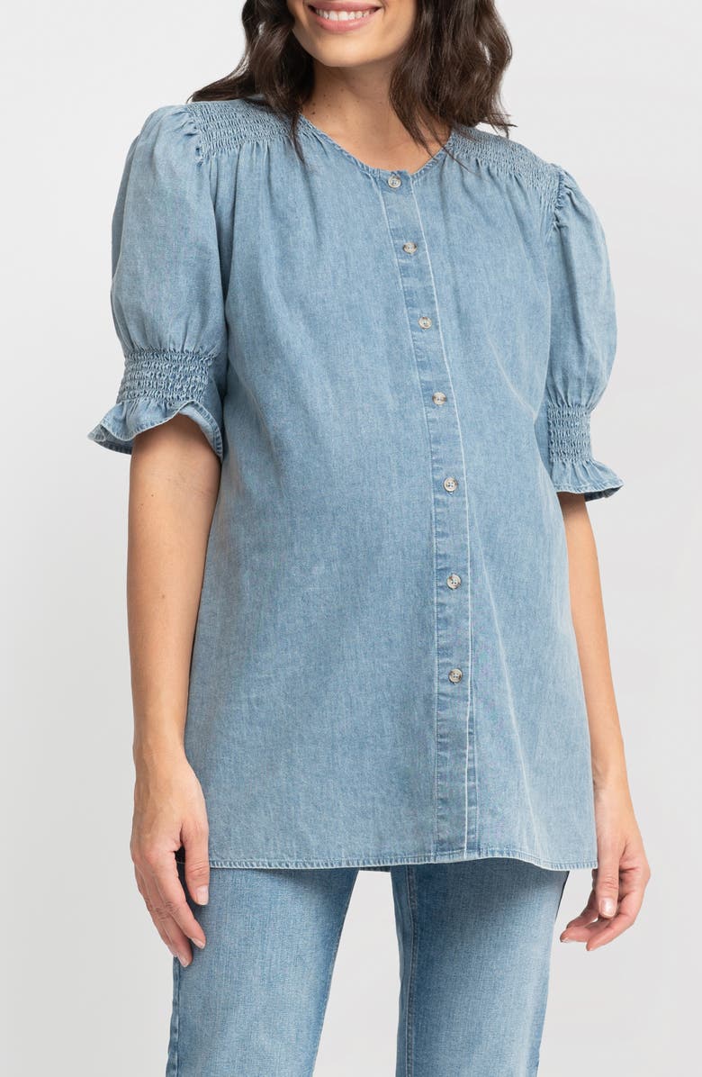 Seraphine Chambray Button-Up Maternity Shirt, Main, color, 