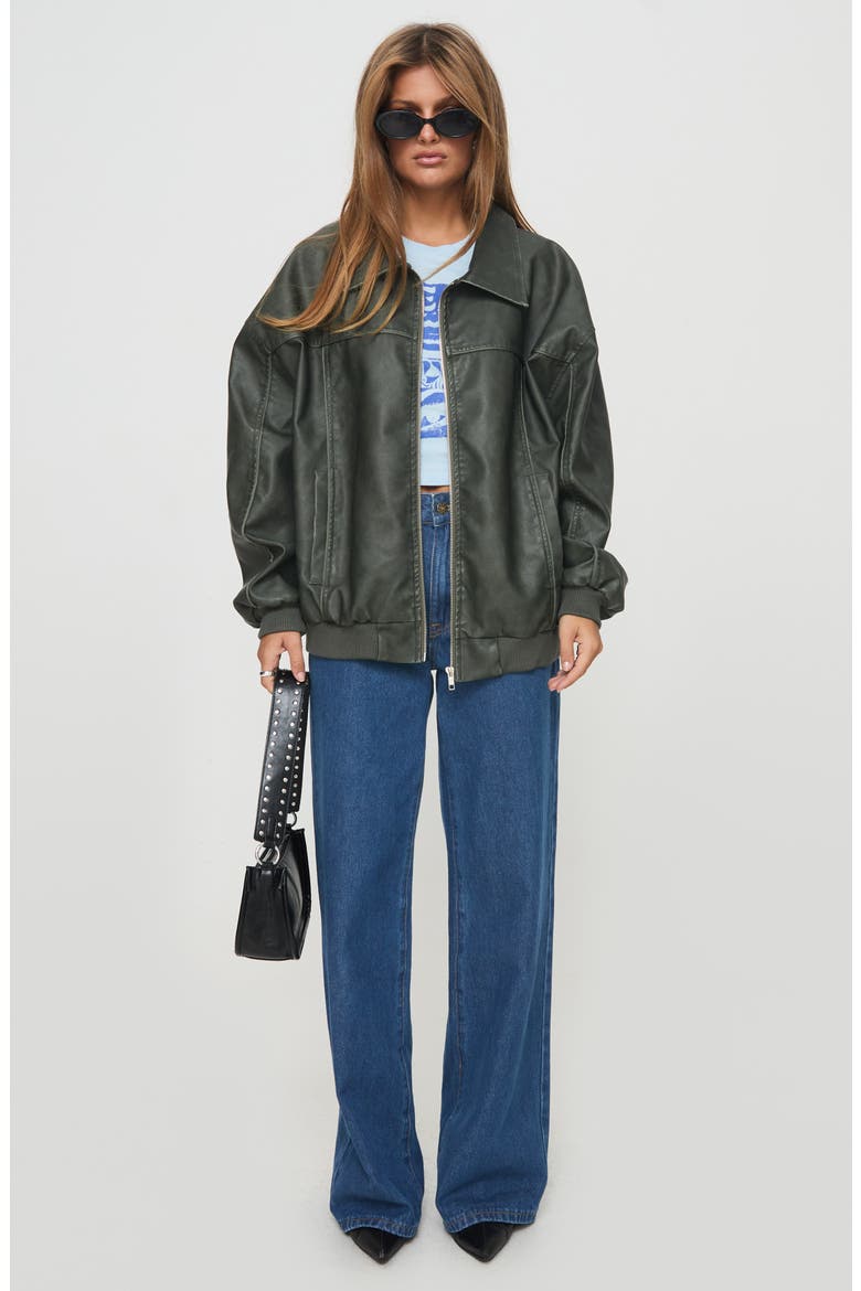 Goldsmith Oversize Faux Leather Bomber Jacket, Alternate, color, WASHED FOREST