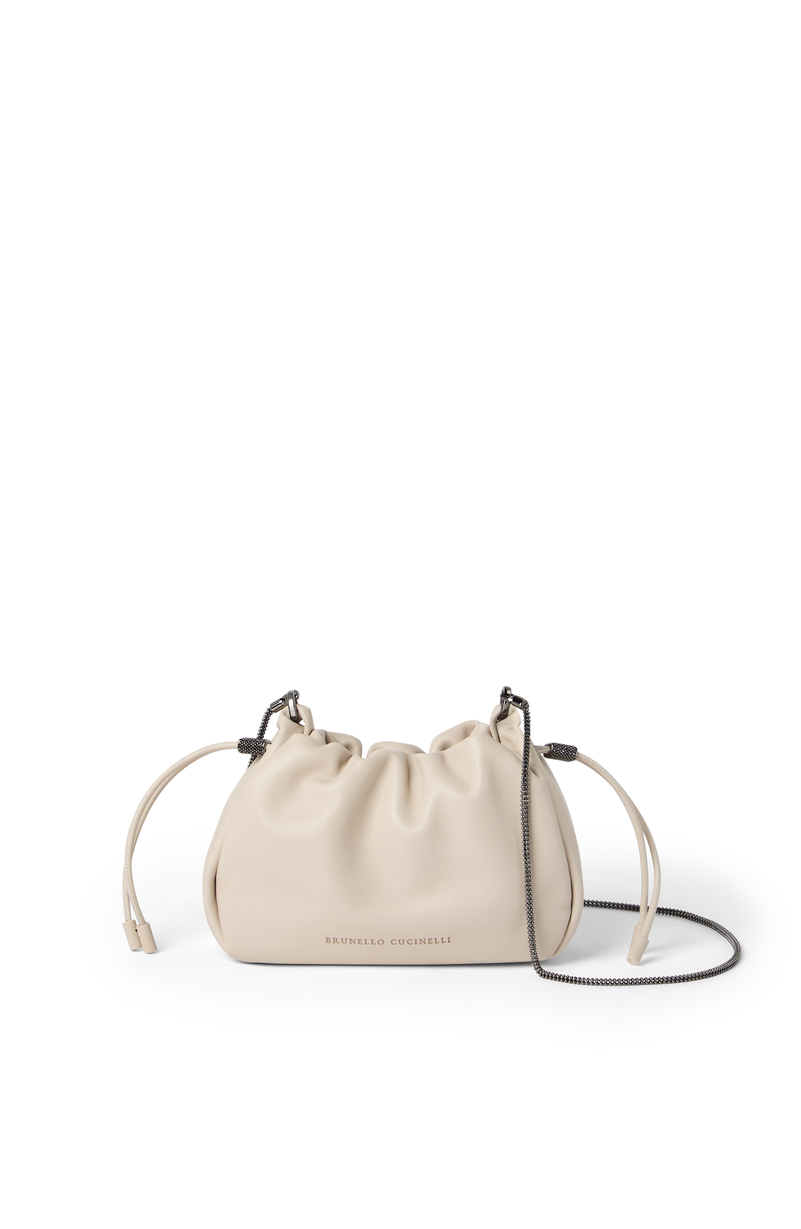 Brunello Cucinelli Soft leather mini Mellow Bucket bag, Main, color, Ivory