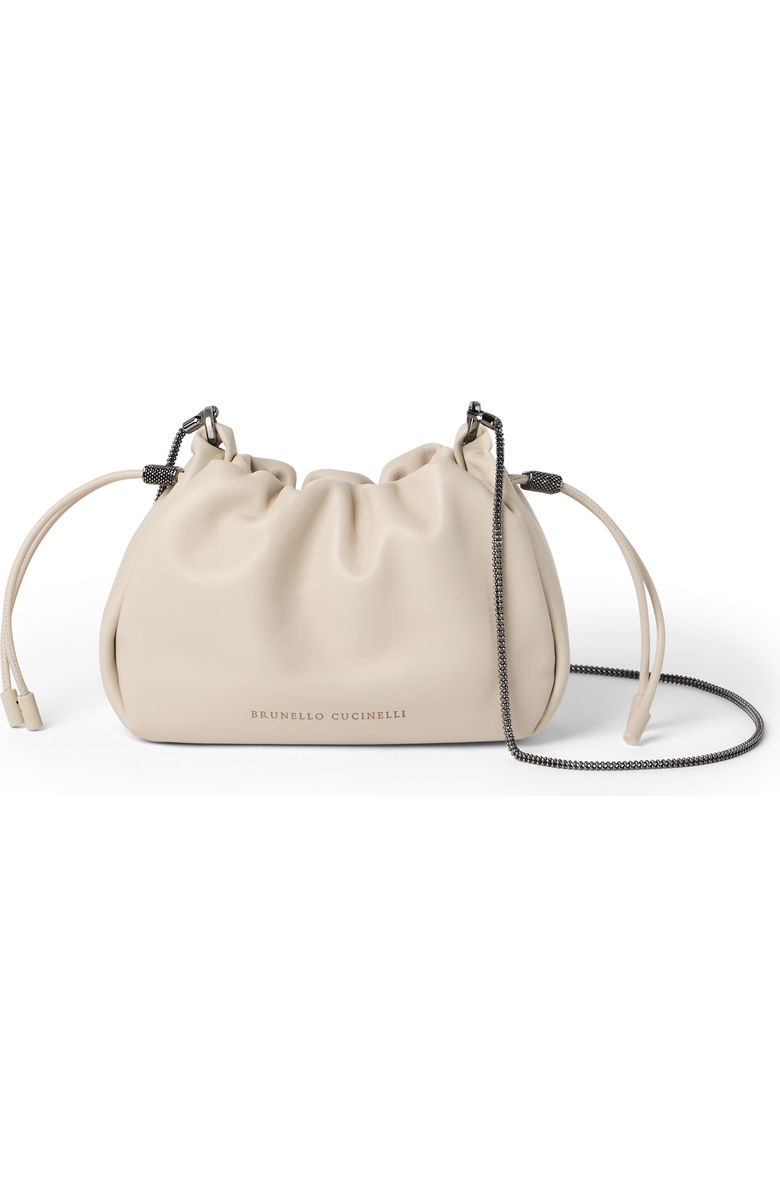 Brunello Cucinelli Soft leather mini Mellow Bucket bag, Main, color, Ivory