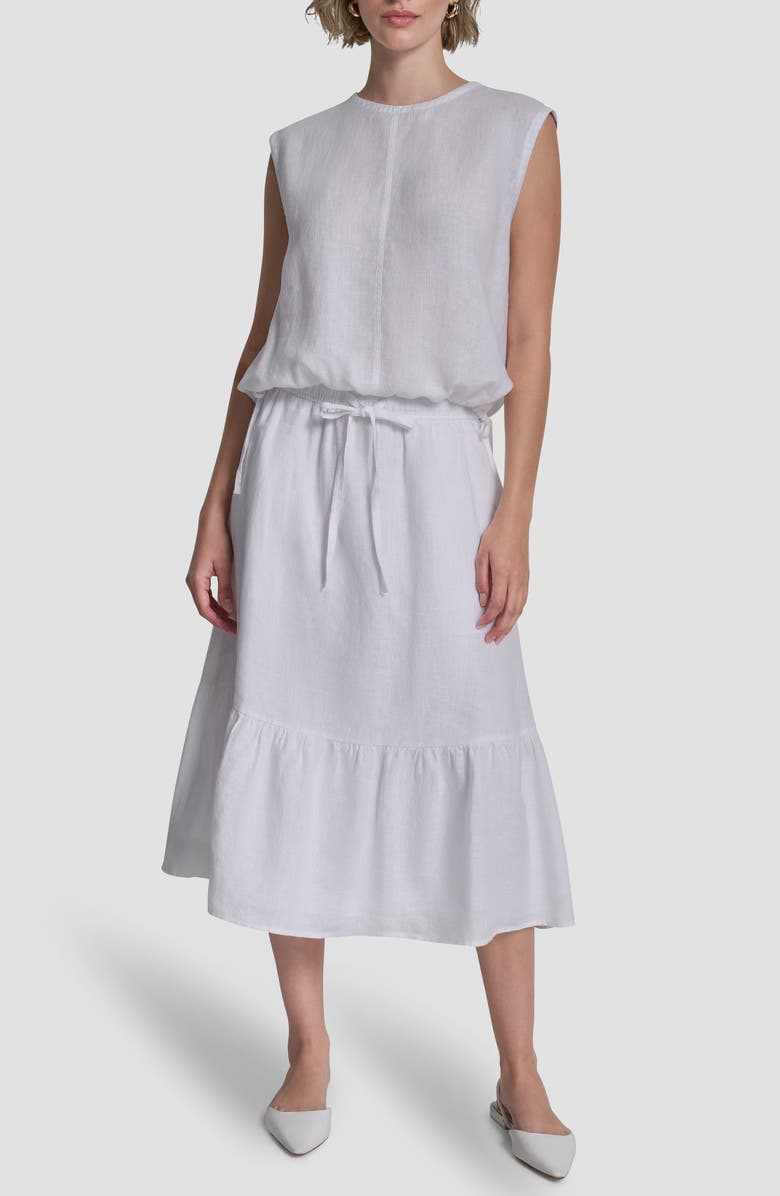 DKNY Drawstring Hem Linen Top, Alternate, color, White