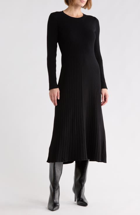 Ribbed Knit Long Sleeve Sweater Dress