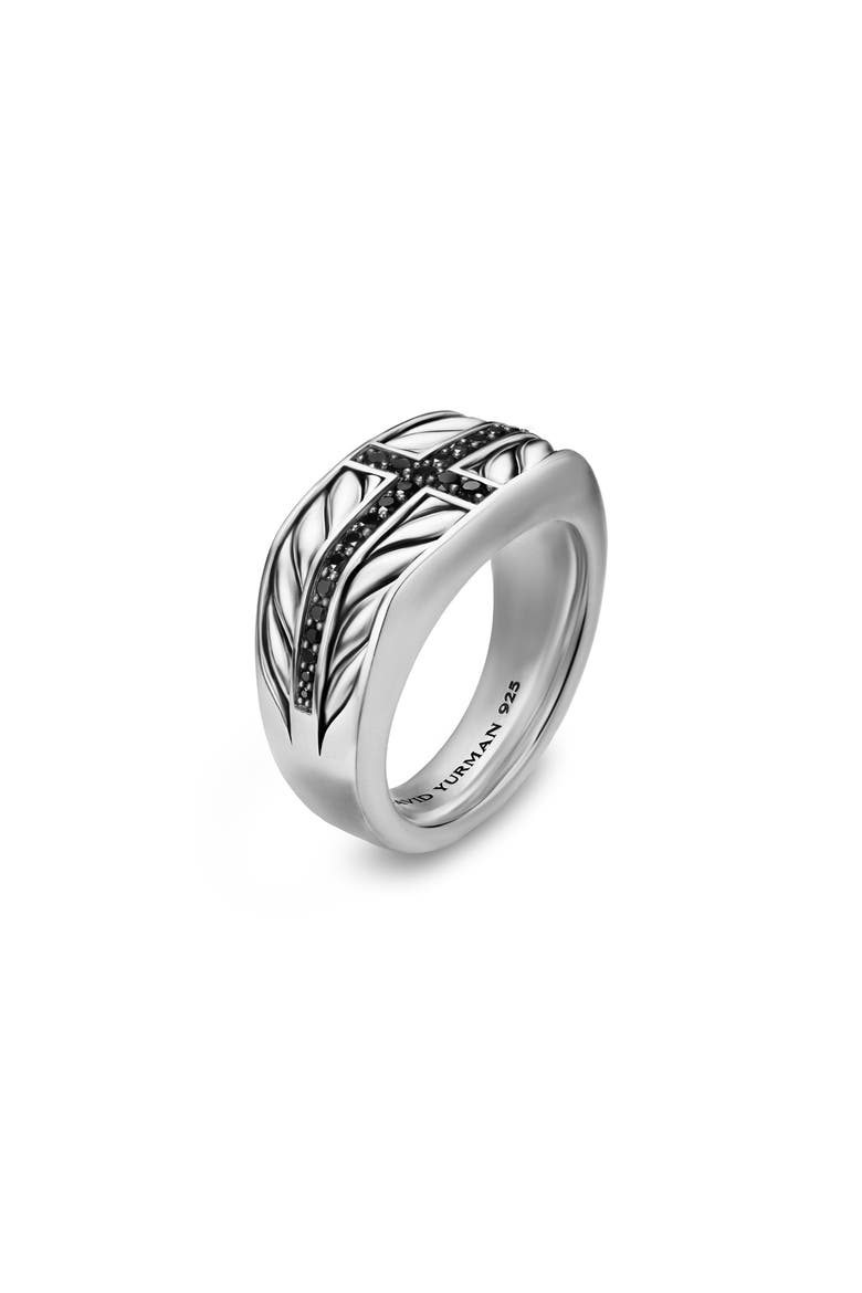 Chevron Three Sided Signet Ring, Sterling Silver with Black Diamonds, 12.5mm, Alternate, color, SILVER PAVE