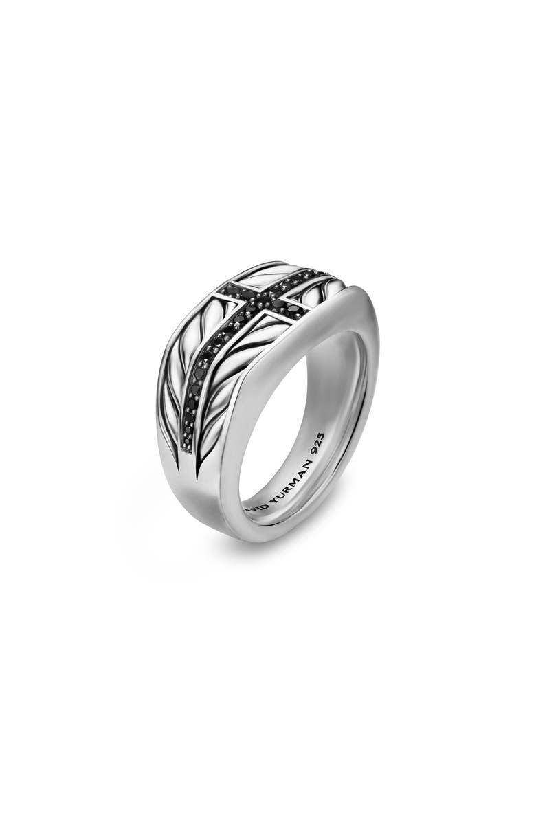 David Yurman Chevron Three Sided Signet Ring, Sterling Silver with Black Diamonds, 12.5mm, Alternate, color, Silver Pave