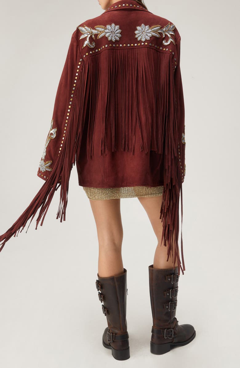 NASTY GAL Embellished Fringe Trim Suede Jacket, Alternate, color, 