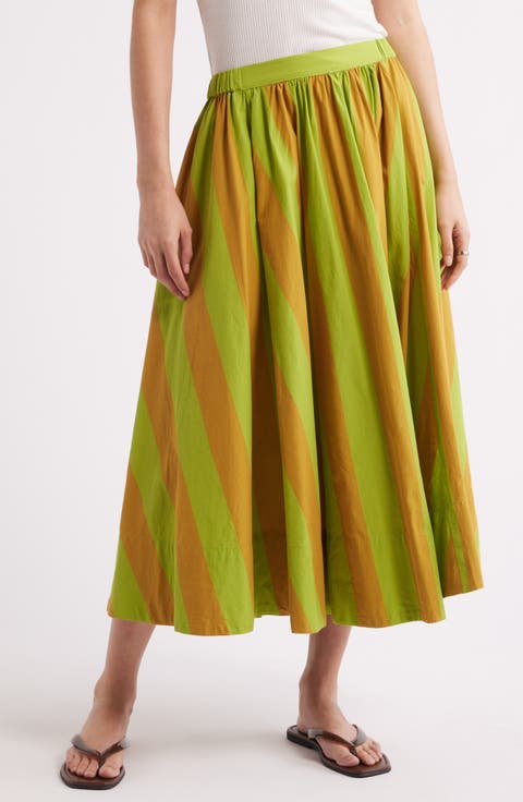 Lowen Stripe Cotton Midi Skirt