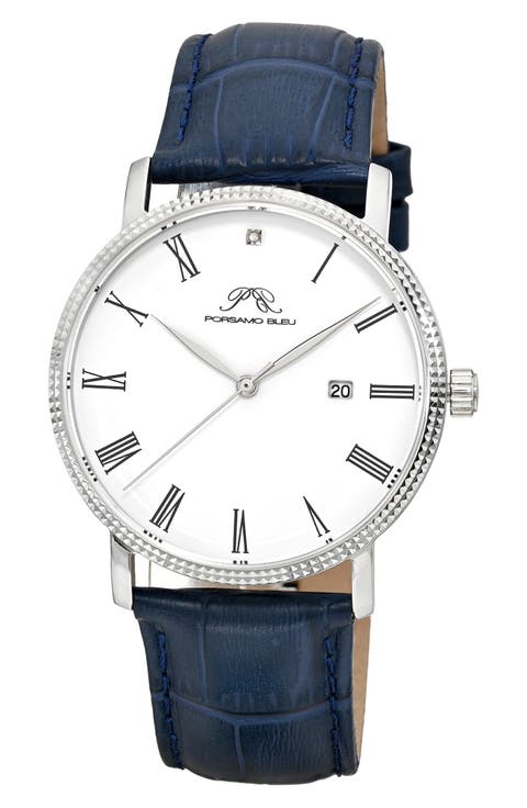 Veritas 1 Croc Embossed Leather Strap Watch, 40mm