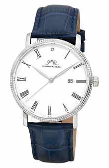 PORSAMO BLEU Veritas 1 Croc Embossed Leather Strap Watch, 40mm