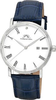 PORSAMO BLEU Veritas 1 Croc Embossed Leather Strap Watch, 40mm