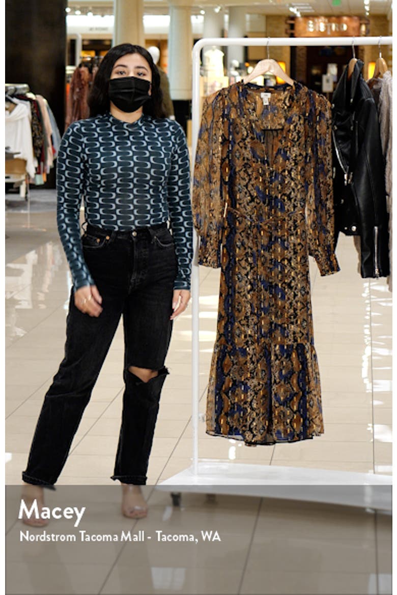 Snakeskin Print Tiered Long Sleeve Midi Dress video