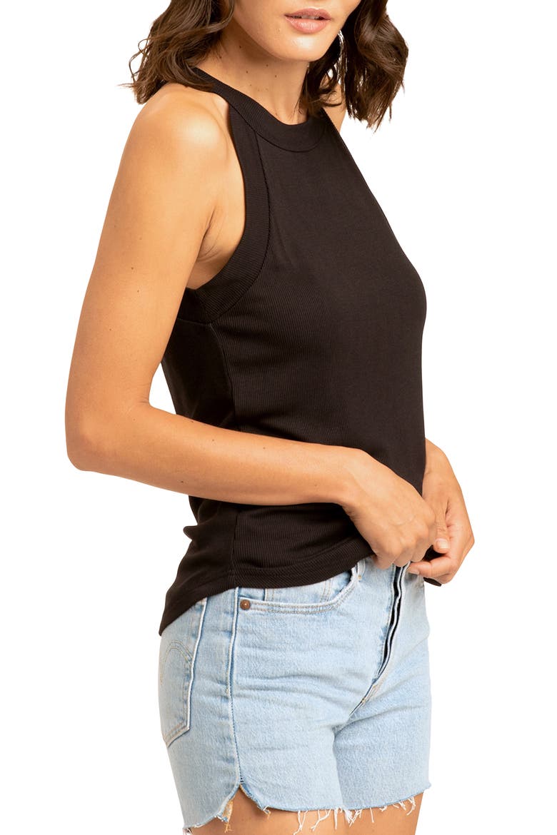 Maresia Feather Ribbed Tank, Alternate, color, BLACK