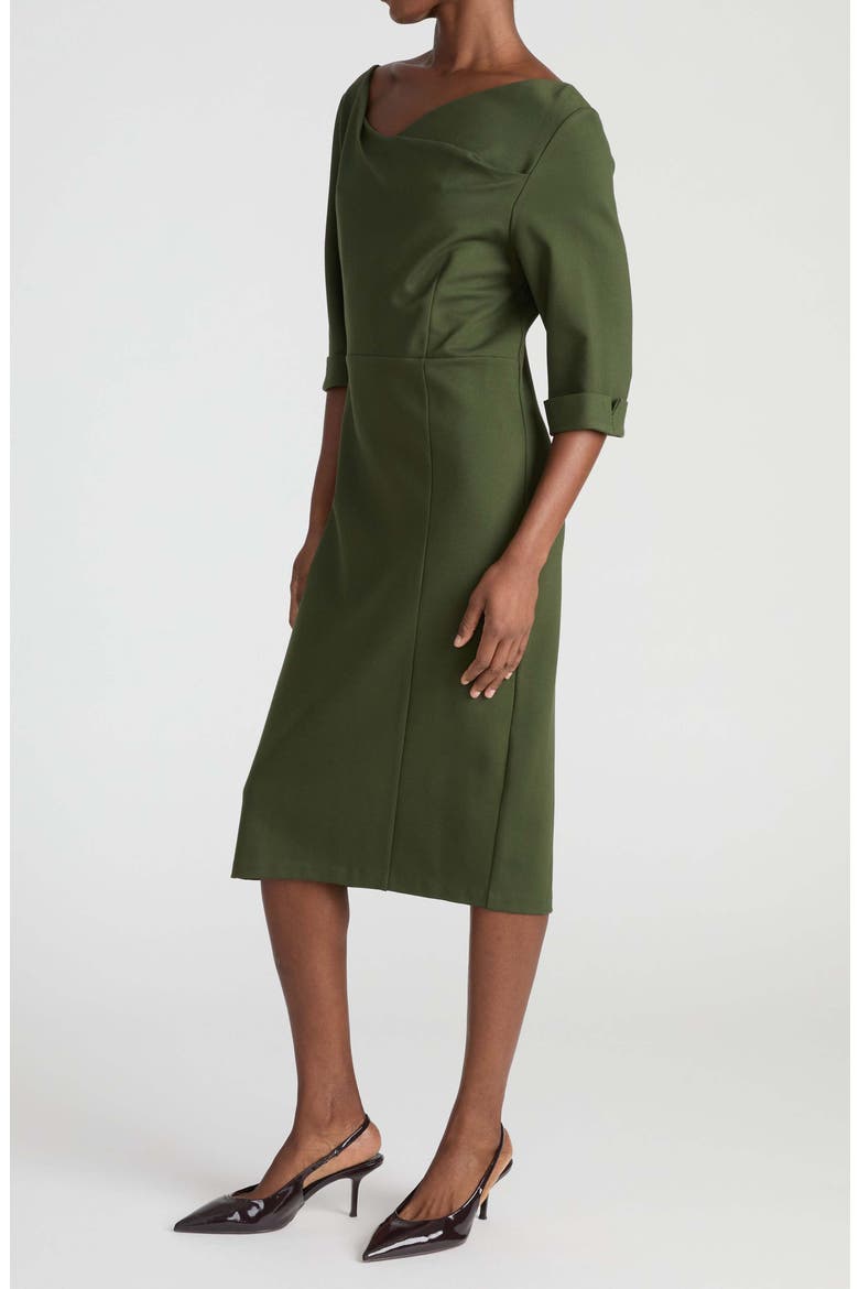 Lando Ponte Midi Dress, Alternate, color, KOMBU GREEN