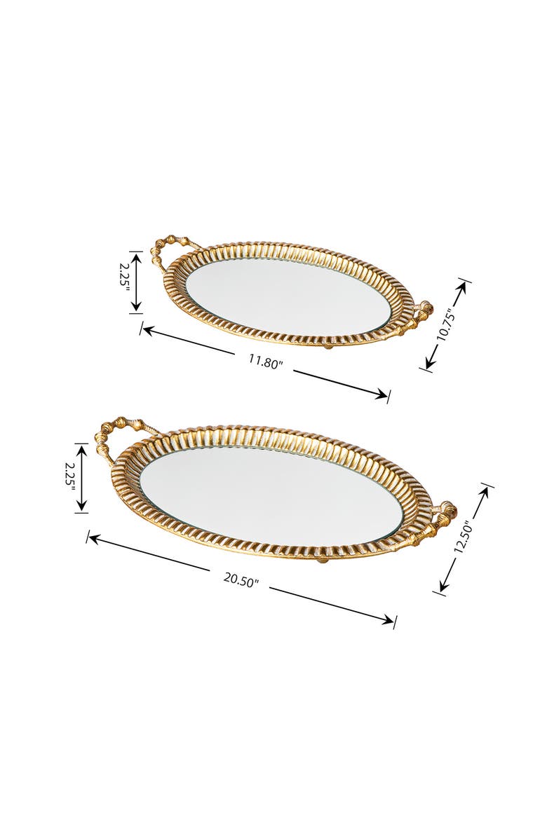 Glitzhome Set of 2 Oval Metal Gold Mirrored Decorative Tray with Handles, Alternate, color, Gold