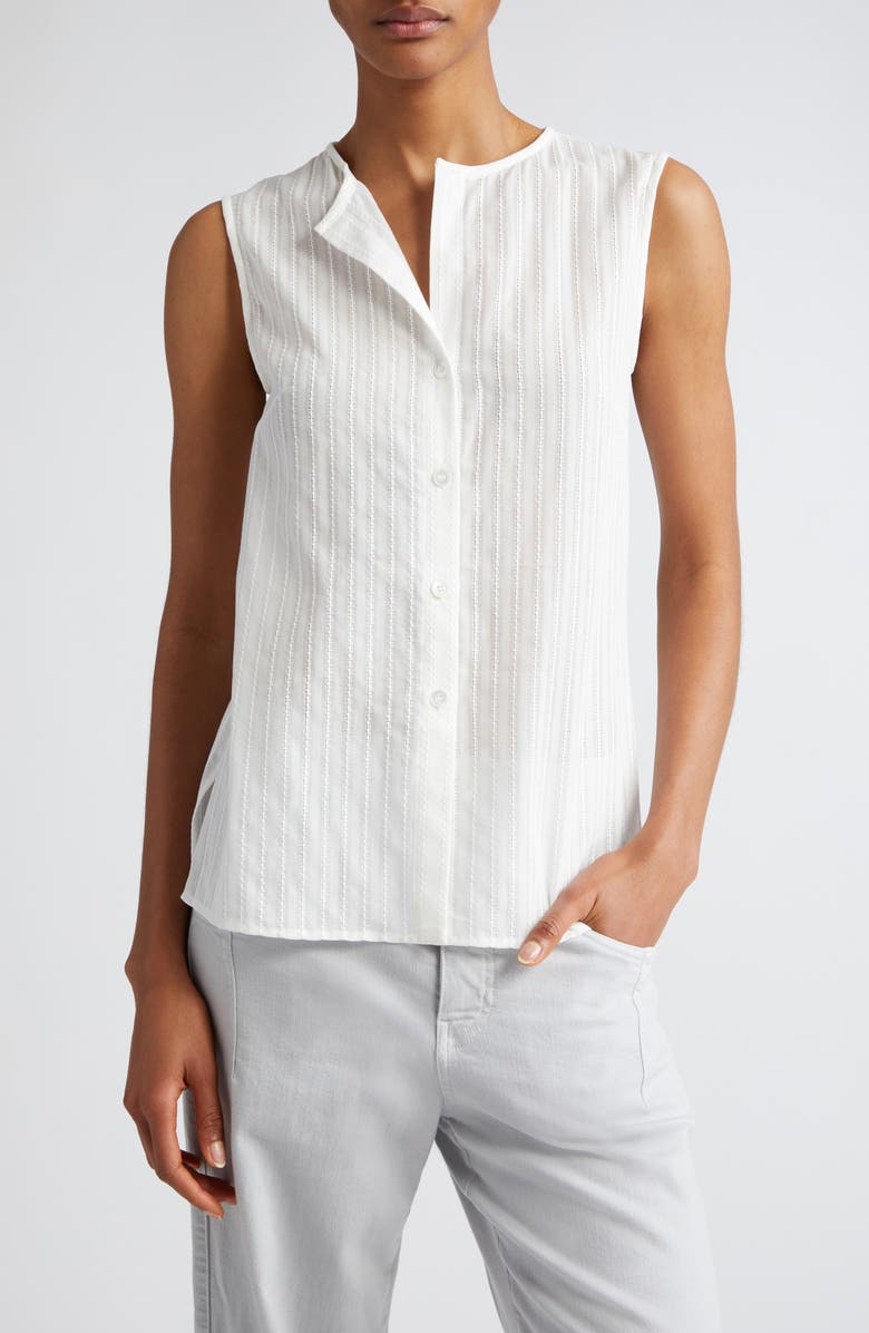 Eleventy Textured Sleeveless Button-Up Shirt, Main, color, White