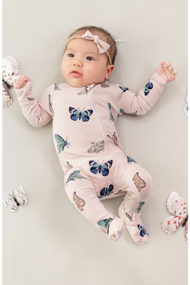 Blush Butterfly Zip-Up Footie, Alternate, color, BLUSH BUTTERFLY
