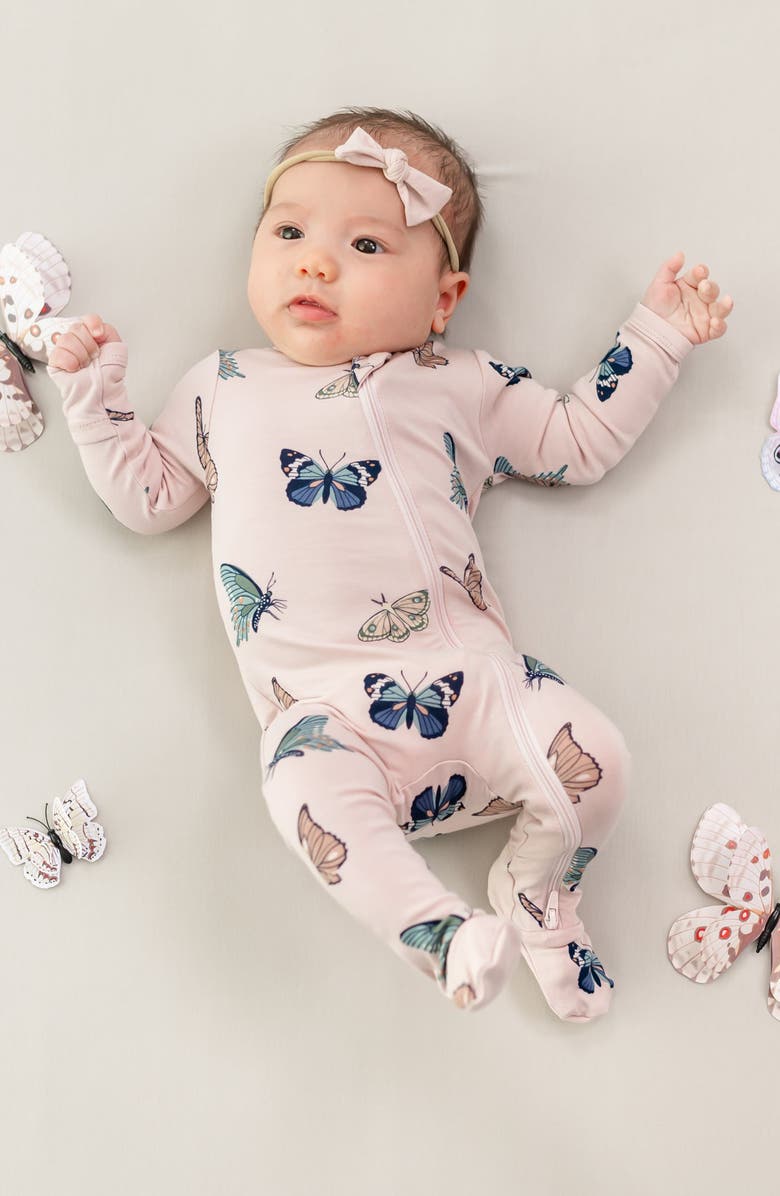 Kyte BABY Blush Butterfly Zip-Up Footie, Alternate, color, Blush Butterfly