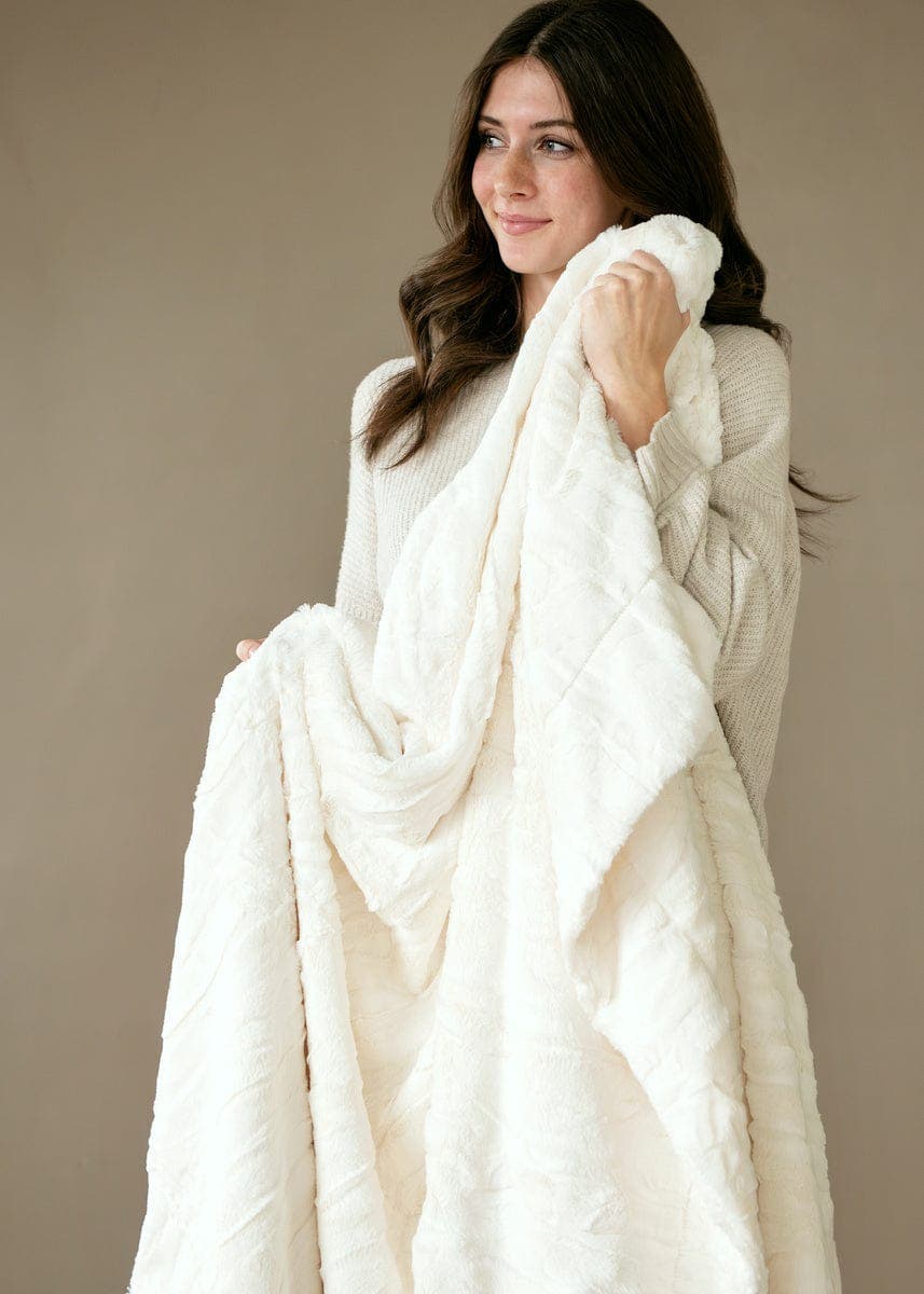 Minky Couture Sorbet Vanilla Blanket In White
