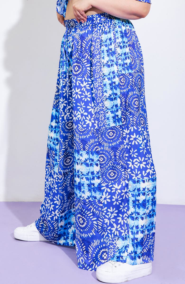 FLYING TOMATO Print Woven Satin Pants, Alternate, color, Blue