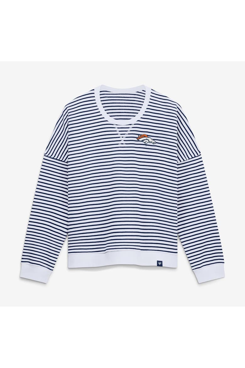 Women's Fanatics White/Navy Denver Broncos Striped Oversized French Terry Sweatshirt, Main, color, White