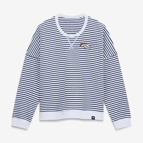 Women's Fanatics White/Navy Denver Broncos Striped Oversized French Terry Sweatshirt