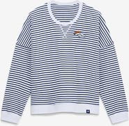FANATICS Women's Fanatics White/Navy Denver Broncos Striped Oversized French Terry Sweatshirt