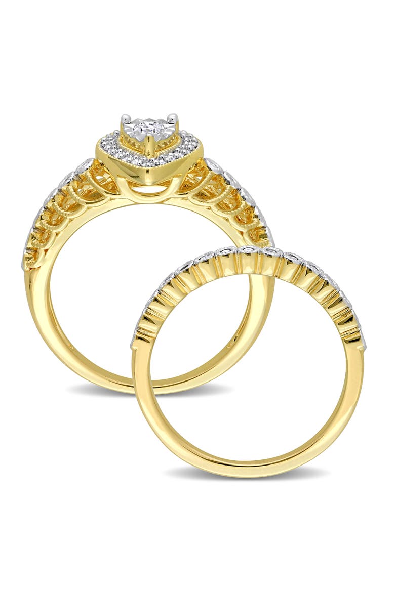 Diamond Halo Teardrop Bridal Ring Set, Alternate, color, Yellow-Plated Sterling Silver