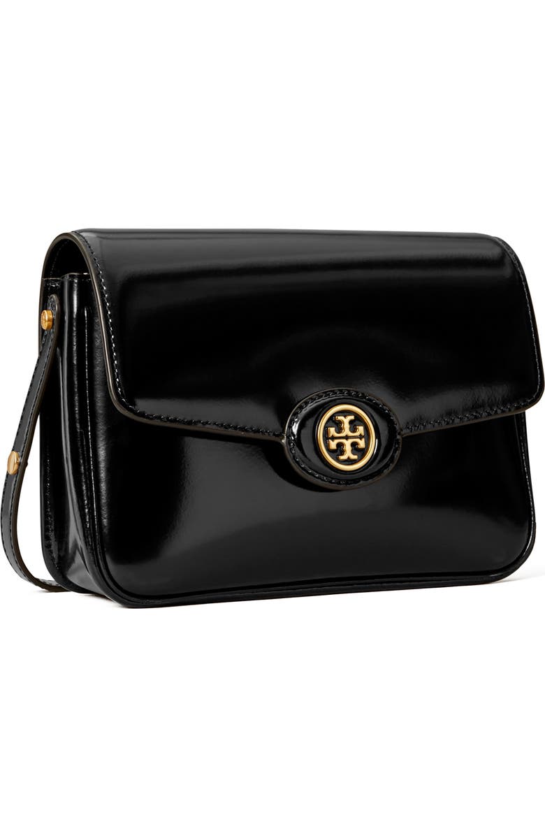 Tory Burch Robinson Spazzolato Leather Shoulder Bag, Alternate, color, Black