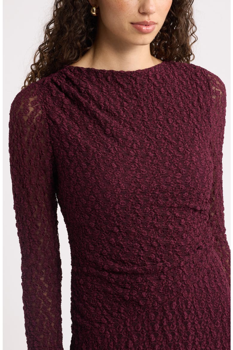 Lace Long Sleeve Midi Dress, Alternate, color, BURGUNDY FIG