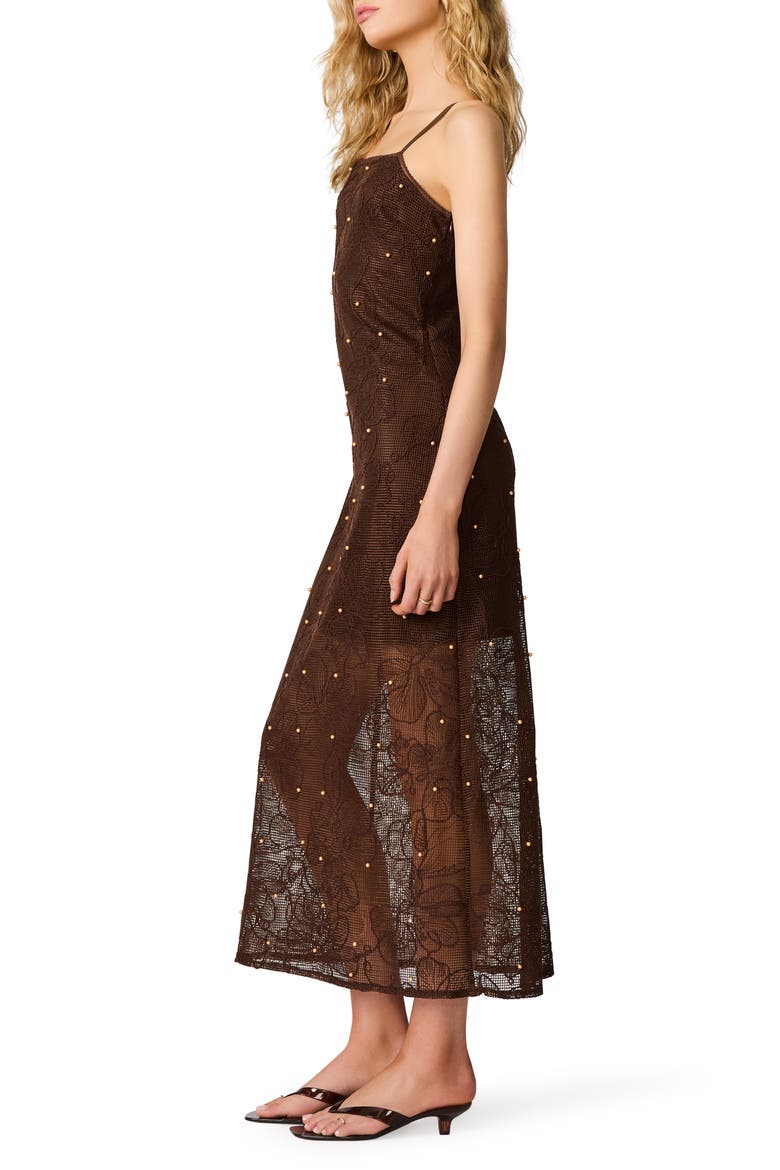 Maureene Bead Detail Floral Mesh Dress, Alternate, color, CHICORY COFFEE