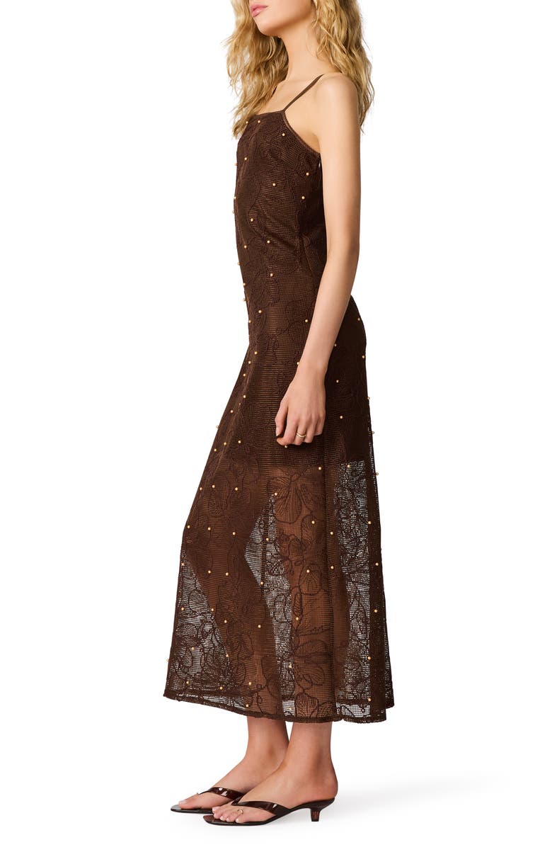 Steve Madden Maureene Bead Detail Floral Mesh Dress, Alternate, color, Chicory Coffee
