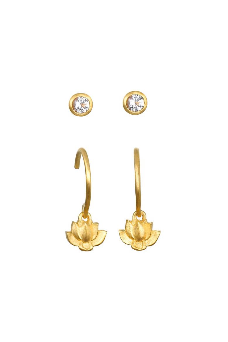 Manifesting New Beginnings White Topaz Lotus Earring Set, Main, color, Gold