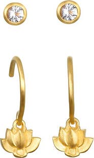 Satya Jewelry Manifesting New Beginnings White Topaz Lotus Earring Set
