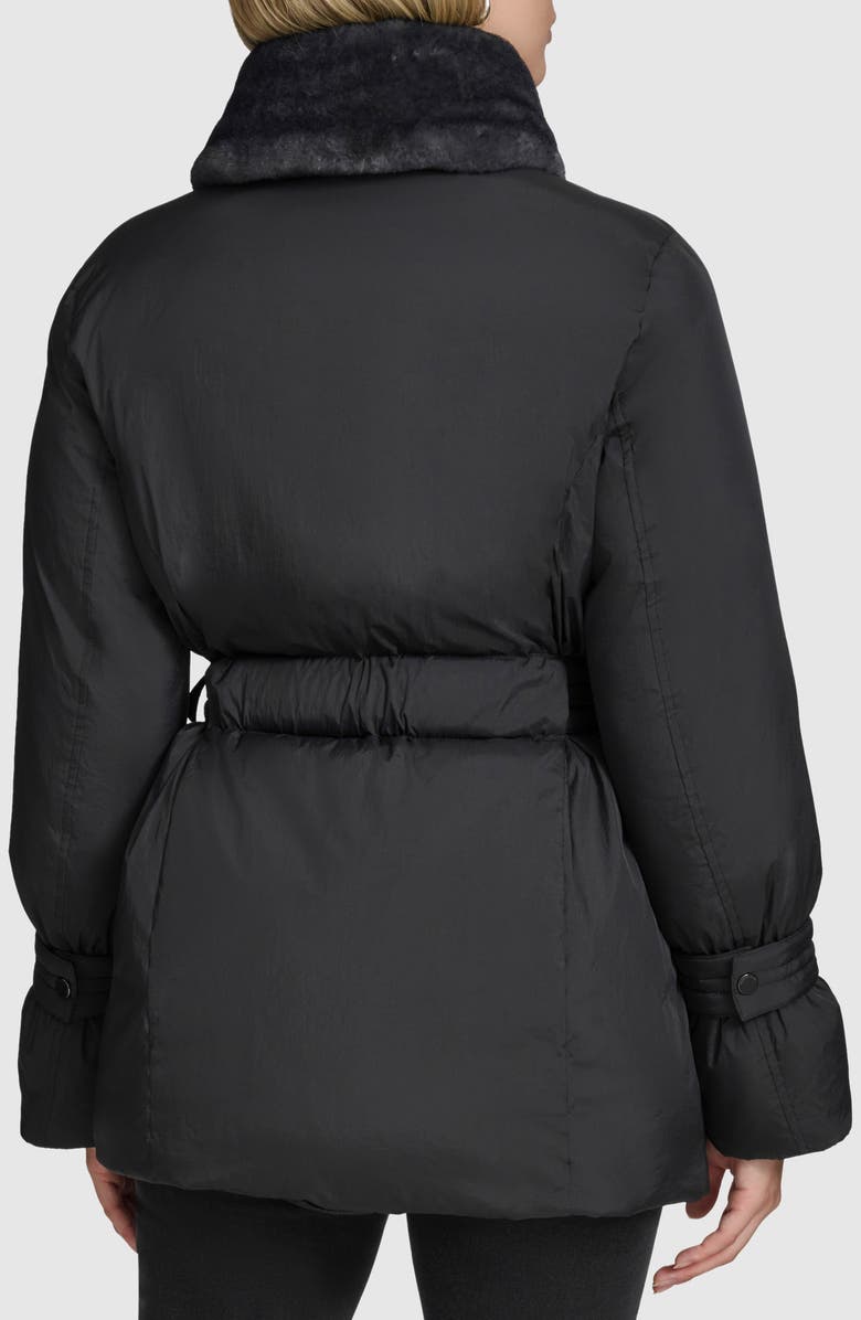 Andrew Marc Laken Faux Fur Trim Belted Puffer Coat, Alternate, color, Black