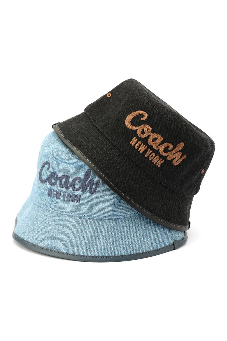 Embroidered Logo Denim Bucket Hat, Alternate, color, BLACK