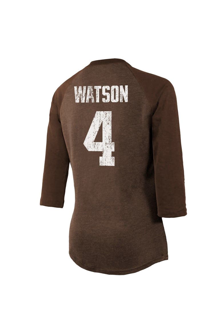 Women's Majestic Threads Deshaun Watson Brown Cleveland Browns Name & Number Raglan 3/4 Sleeve T-Shirt, Alternate, color, Brown