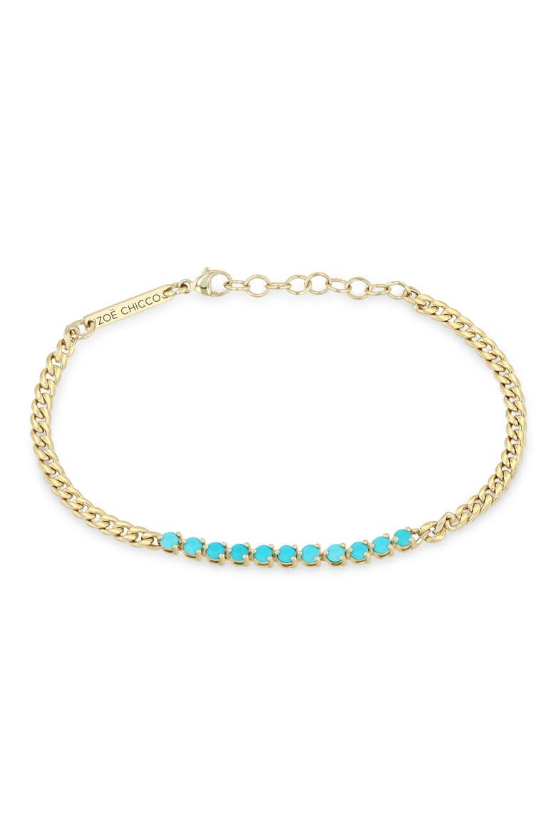 14K Gold Turquoise Curb Chain Bracelet, Main, color, 14K YELLOW GOLD / TURQUOISE
