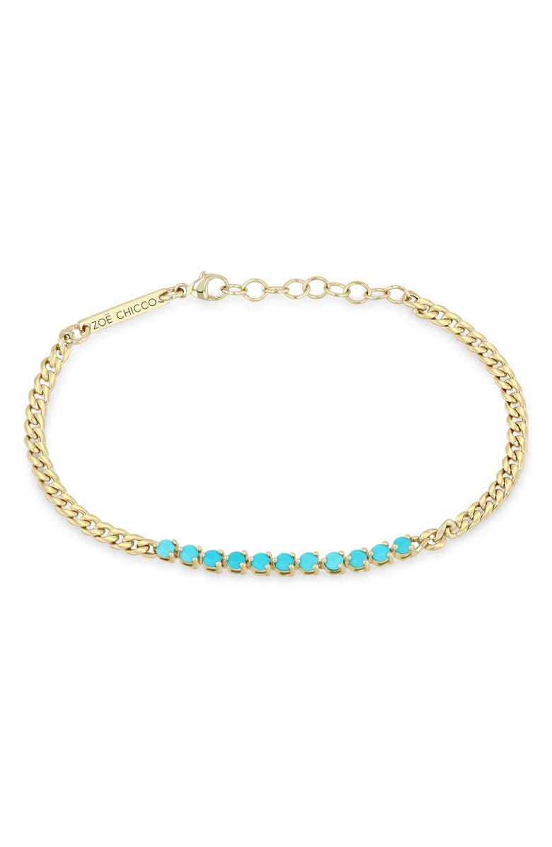 Zoë Chicco 14K Gold Turquoise Curb Chain Bracelet, Main, color, 14K Yellow Gold / Turquoise