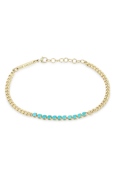 14K Gold Turquoise Curb Chain Bracelet