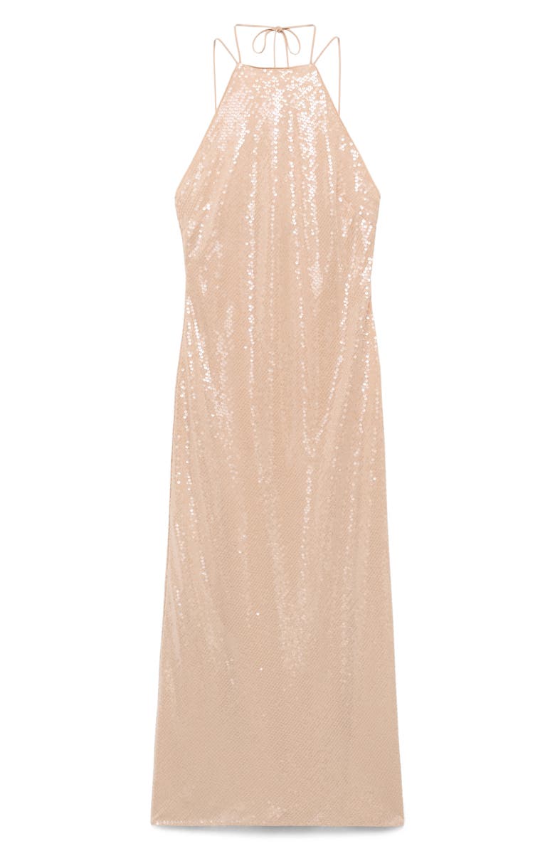 MANGO Sequin Halter Cocktail Dress, Main, color, Beige