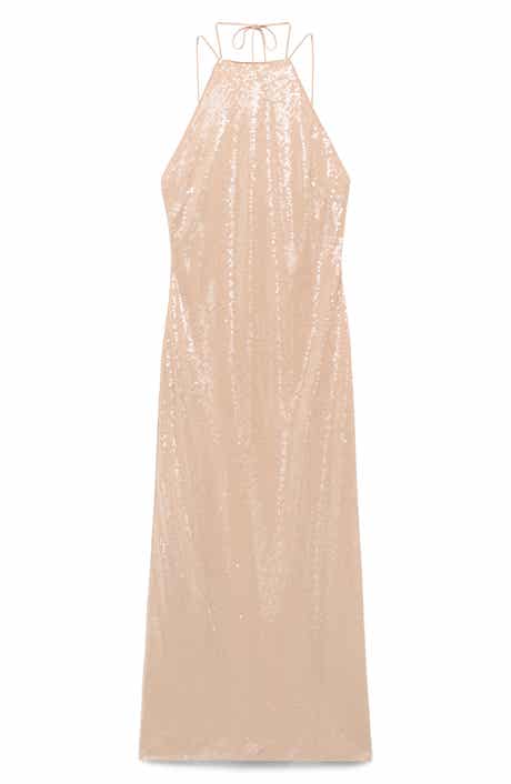 MANGO Sequin Halter Cocktail Dress