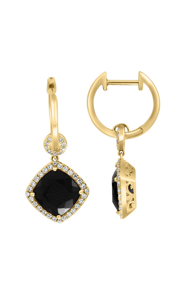 14K Yellow Gold Black Onyx Statement Diamond Huggie Earrings, Alternate, color, 14K Gold