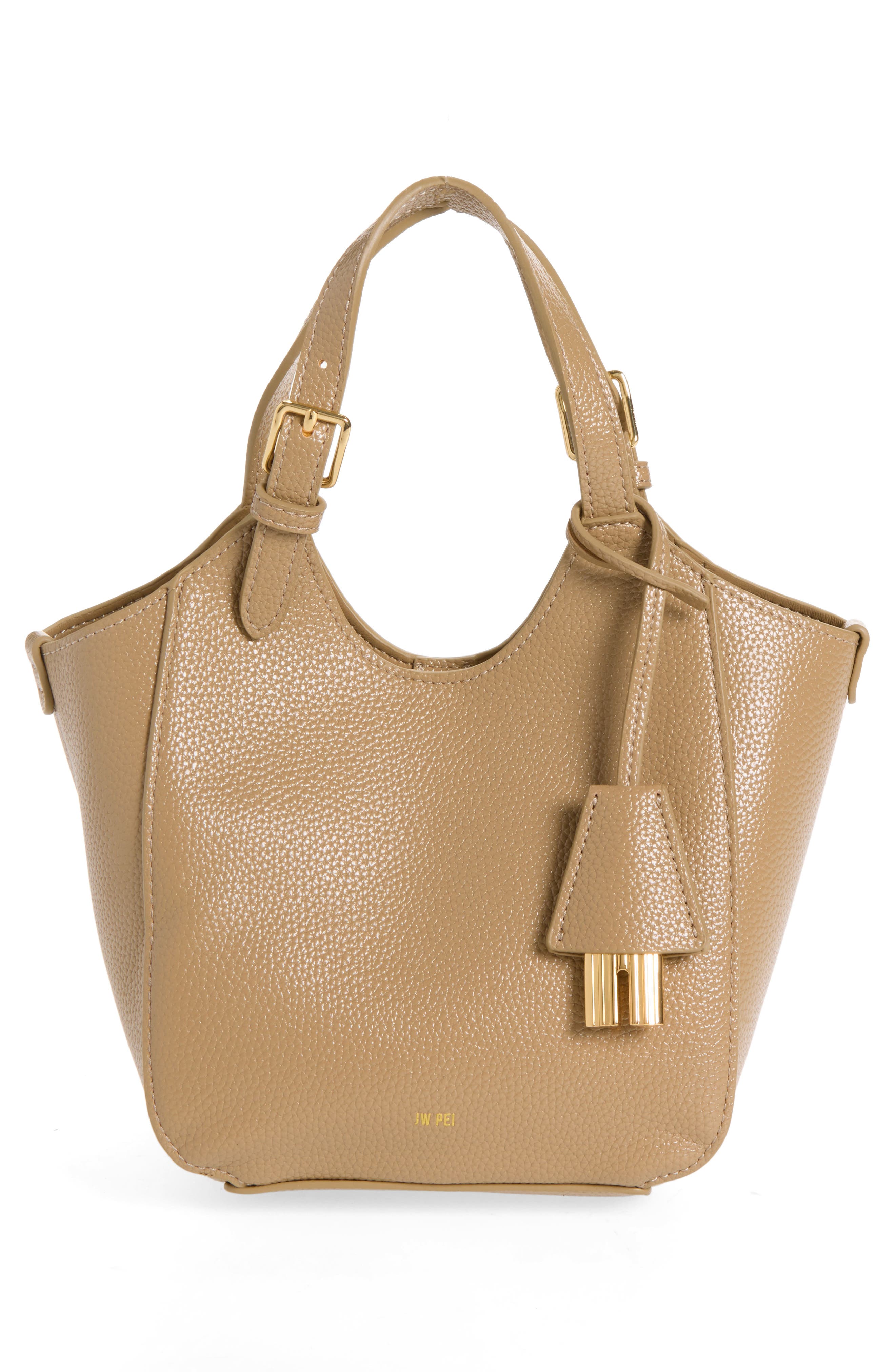 Ines Padlock Faux Leather Tote, Alternate, color, GRAY BEIGE