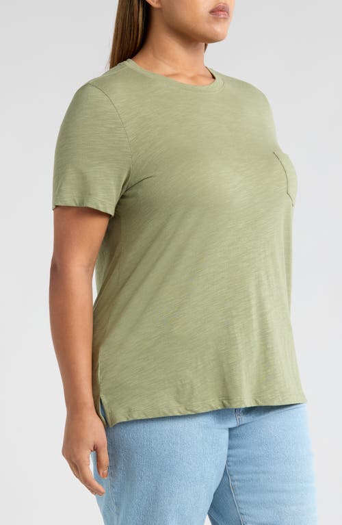 Caslonr Caslon(r) Crewneck Slub Jersey Pocket T-shirt In Olive Acorn