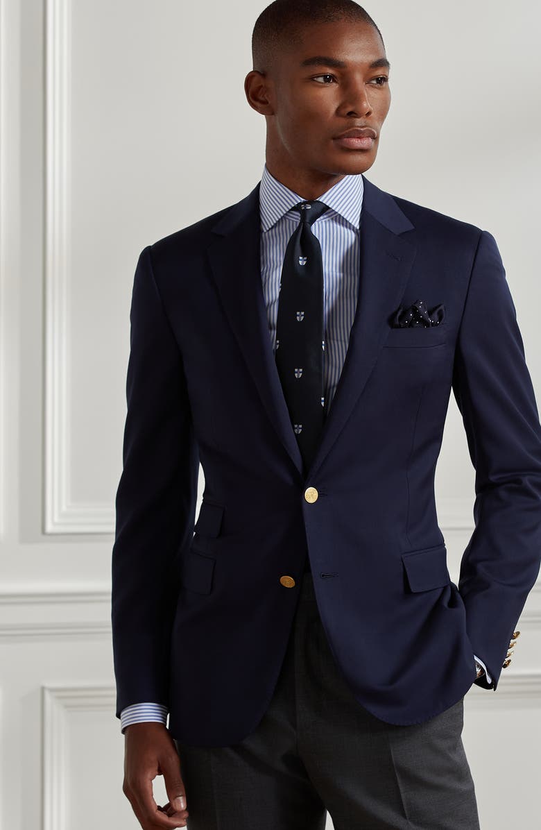 Ralph Lauren Purple Label Aston Mini Gingham Cotton Poplin Button-Up Shirt, Alternate, color, Sky Blue And White