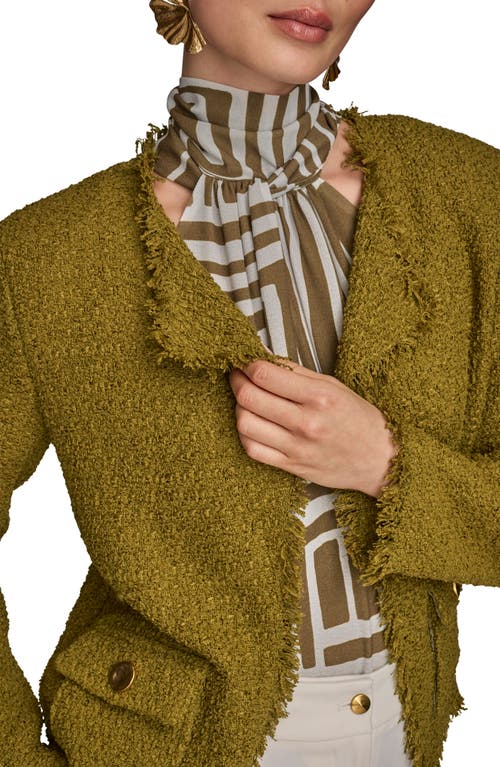 Donna Karan New York Fray Open Front Tweed Jacket In Green