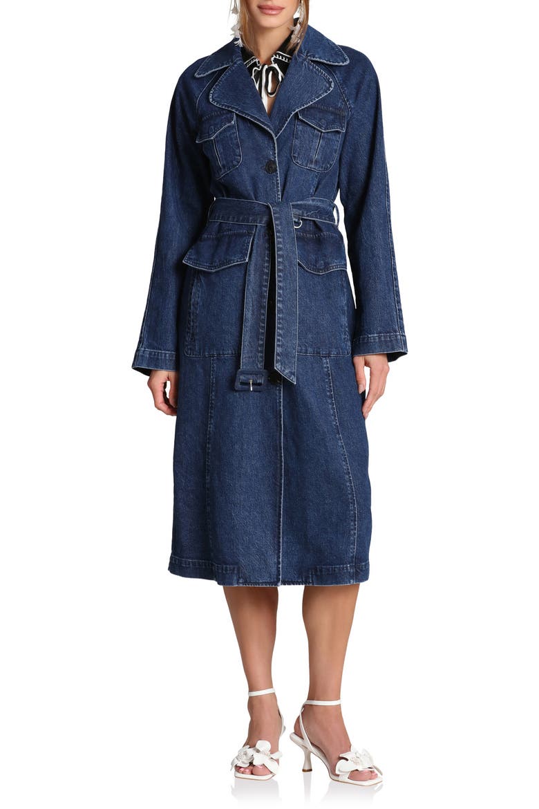 Denim Trench Coat, Main, color, SOLANO WASH