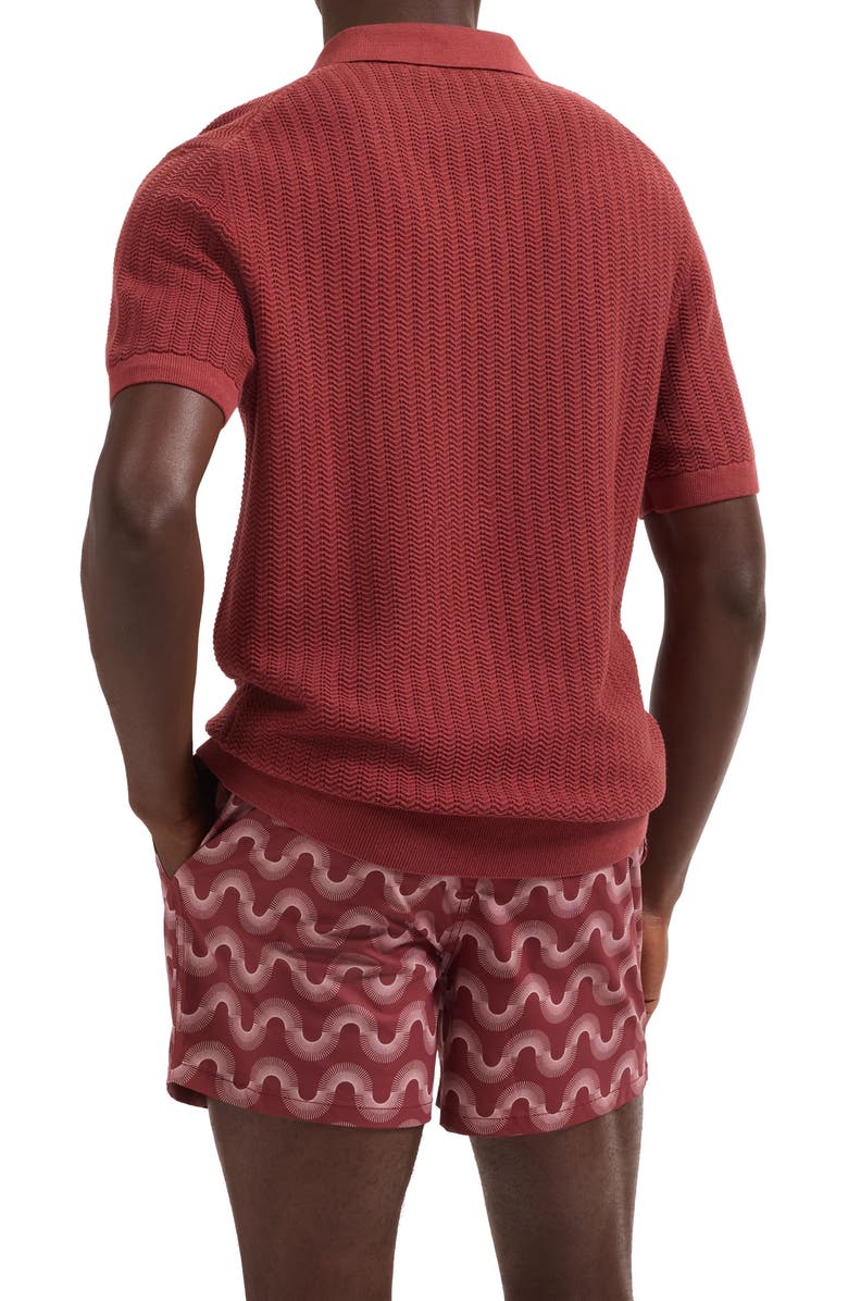 Bugatchi Cruz Print Swim Trunks, Alternate, color, Rio Red